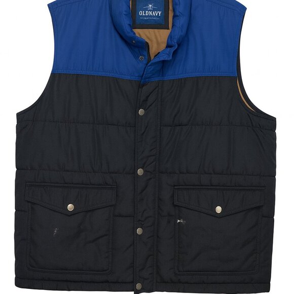 Old Navy Blue Black Colorblock Puffer Vest XL - Picture 1 of 11